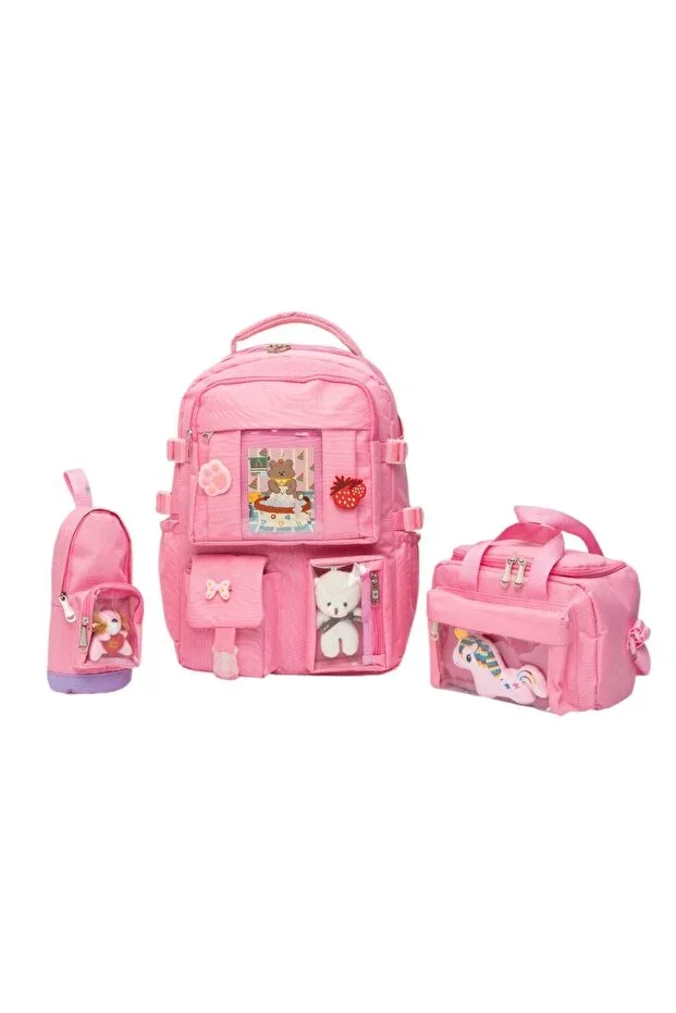 Kawaii Korean Style Full Accessory Local Daily School Bag Girl Boy Lunchbox Pencil Case Bag Set