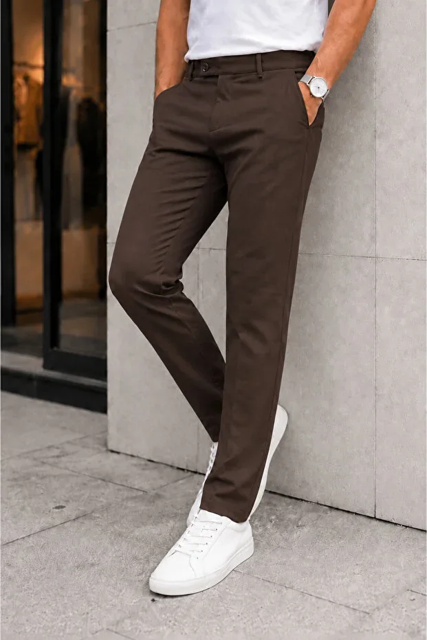 Men's Brown Slim Fit Stretch Lycra Fabric Trousers