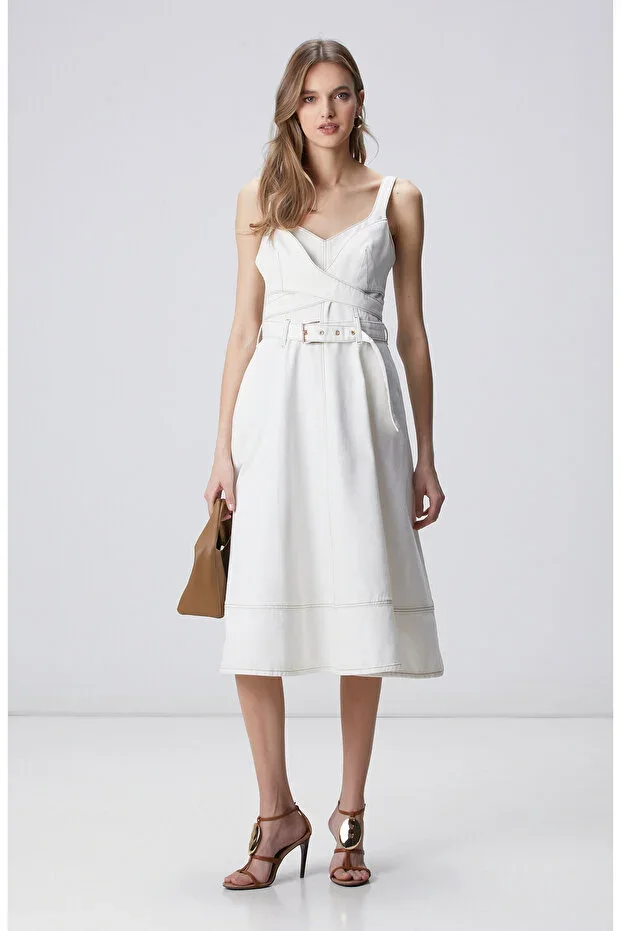 Off-White Stitch Detail Midi Denim Dress