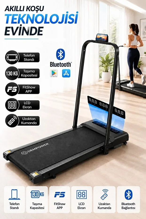 130KG Load Capacity Bluetooth App Adjustable Remote Control Walking and Running Treadmill