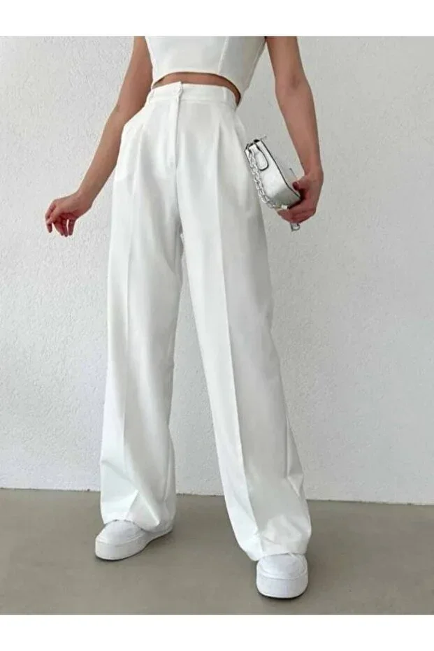FEMİNEER.com Women White High Waist Palazzo Pants