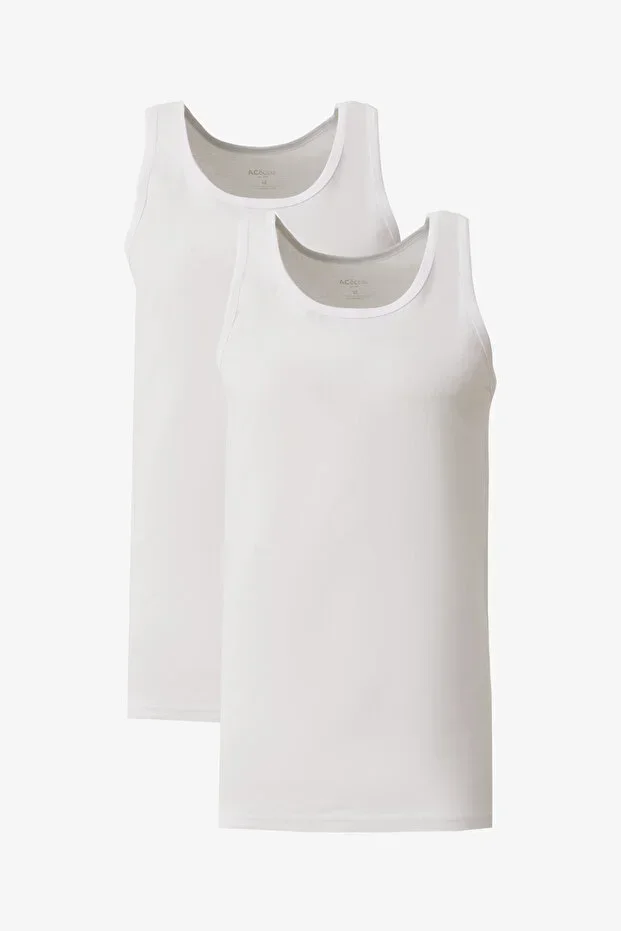 Men's White %100 Premium Cotton Non-Sweating 2-Pack Undershirt Standard Fit Regular Cut