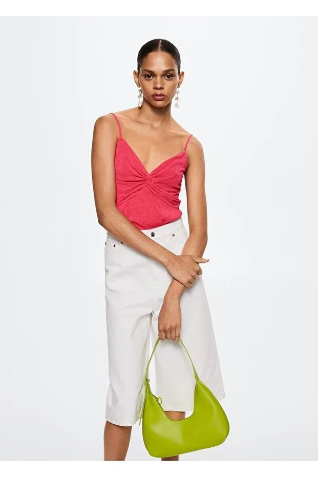 MANGO Textured Ruched Blouse