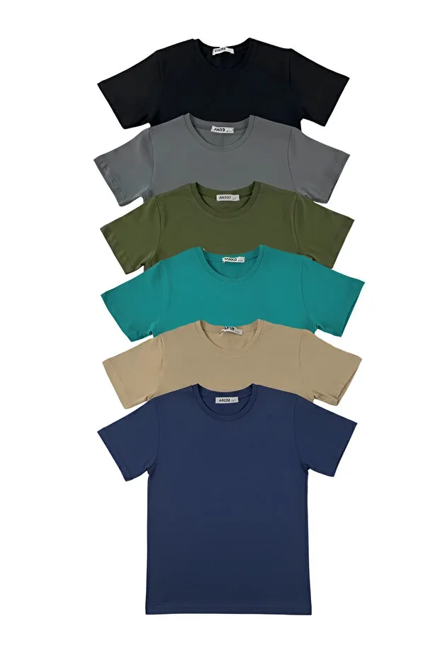 Kids T-Shirt Set - 6 Pieces - Unisex Girls Boys Basic Combed Cotton T-shirt Pack