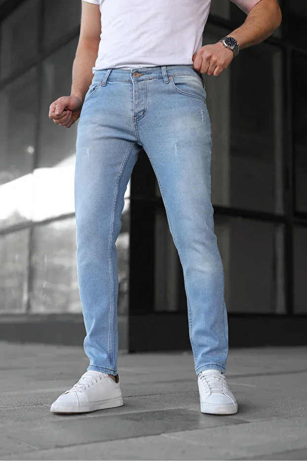 Men's Slim Fit Stretch Denim Trousers Ice Blue
