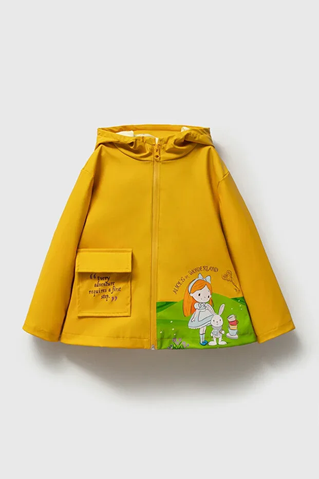 Alice In Wonderland Printed Rubber Waterproof Cotton Lined Girls Raincoat