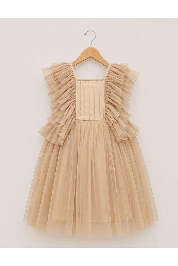 Wednesday Style Beige Tulle Dress Prom Graduation Girl Dress
