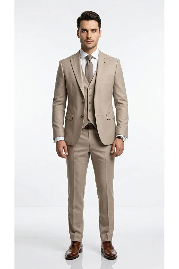 Men's Slim Fit Suit with Vest, Modern Cut, Lycra Stretchy Fabric, Wrinkle-Resistant, Stylish Wedding Invitation Suit