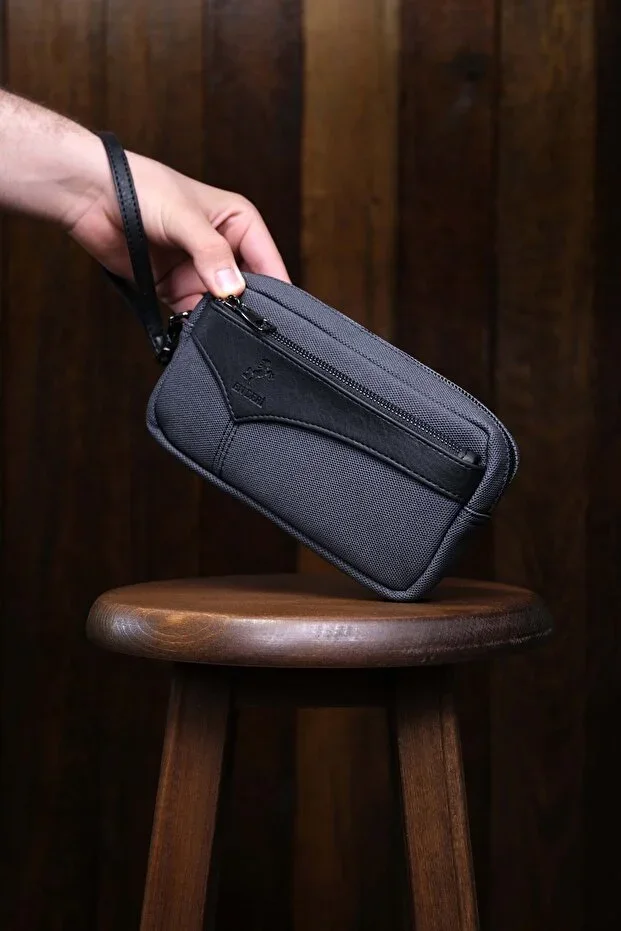 Men's Canvas Wallet with Card Holder, Wrist Strap, and Belt Loop Luxury Portfolio Handbag