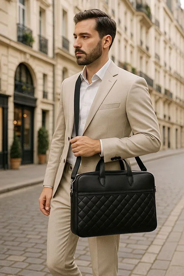 Premium Quilted Pattern 15" & 16" Inch Compatible Briefcase File Computer Bag for Laptops Notebooks Tablets