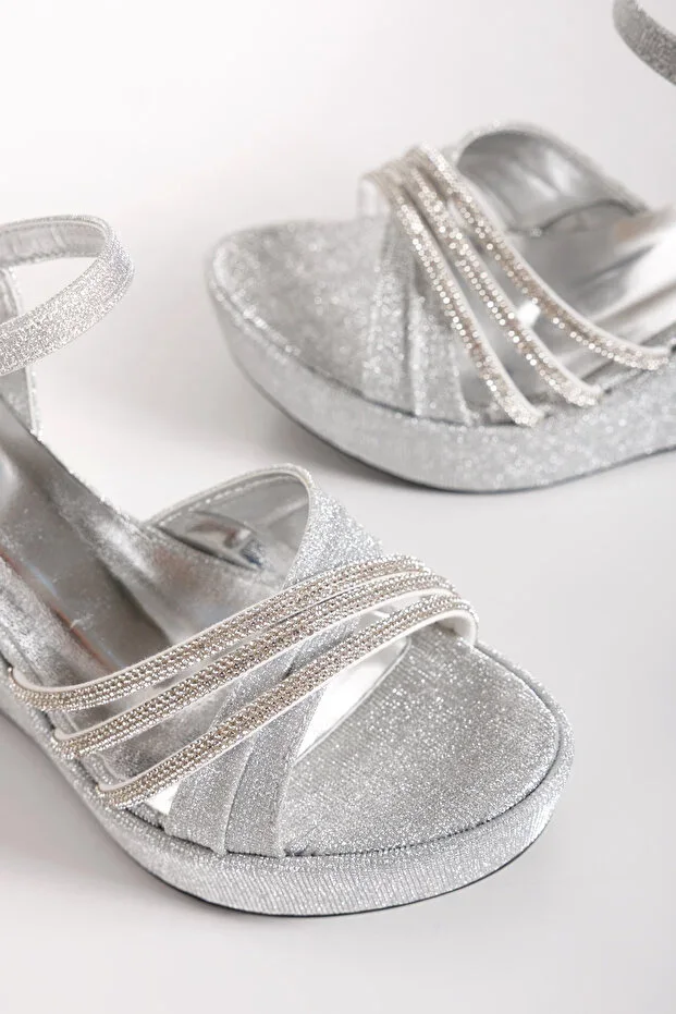 AYDOĞDU by ünal Silver Stone Filled Heel Women's Heel Shoes - 670