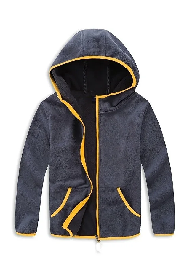 Hooded Children's Fleece Cardigan - Boys Girls Fleece Sweat Smoke