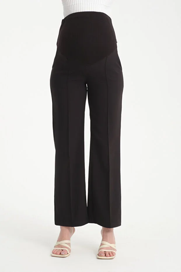 Pregnancy Wide Leg Pants with Adjustable Waistband and Front Seam Detail