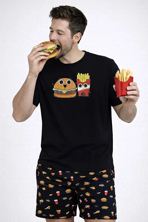 Men's Cotton Printed Pocketed Shorts Pajama Set