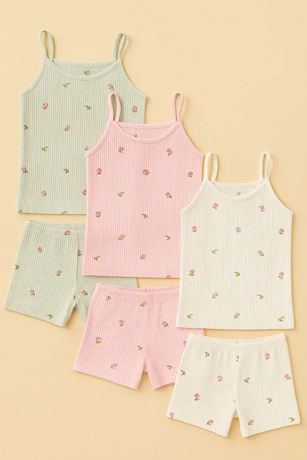 Girls 2-11 Years 6 Piece Boxer-Vest Underwear Set 3 Boxer 3 Vest Girls Underwear Set