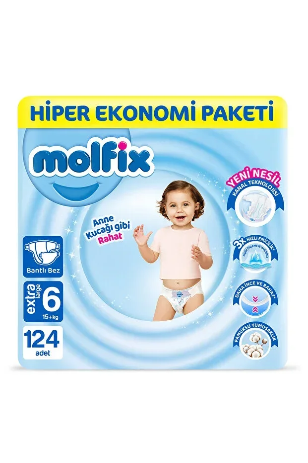 Baby Diaper Size 6 E.Large Hyper Economy Pack 124 Pieces
