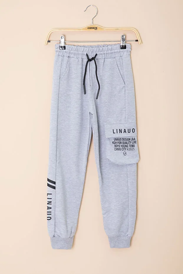 Grey Print Pocketed Jogger Pants with Elastic Waist for Boys 20203