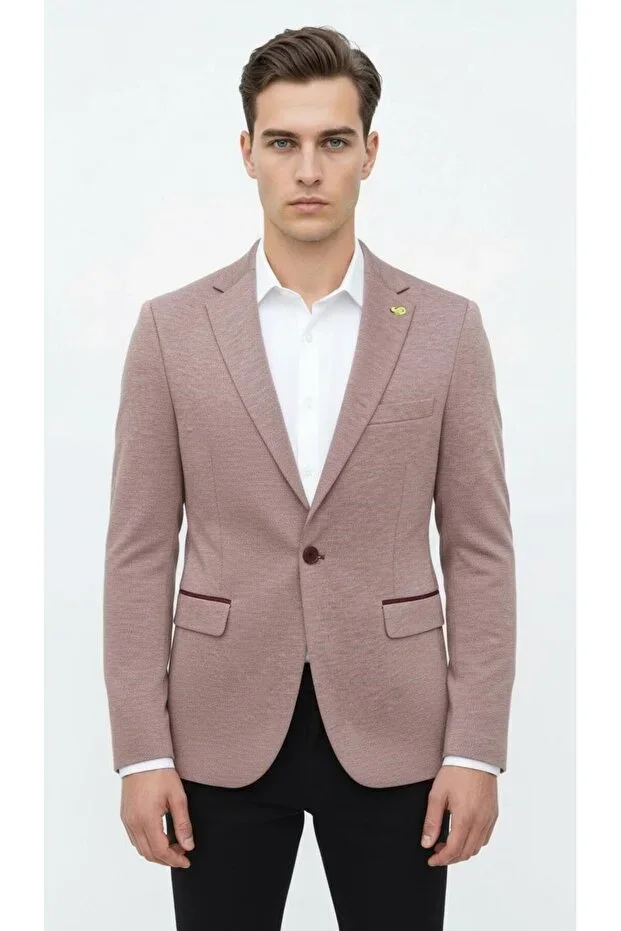 Burgundy Men's Italian Cut Blazer Jacket – Sleeve Patched, Slim Fit, Stylish and Modern Design