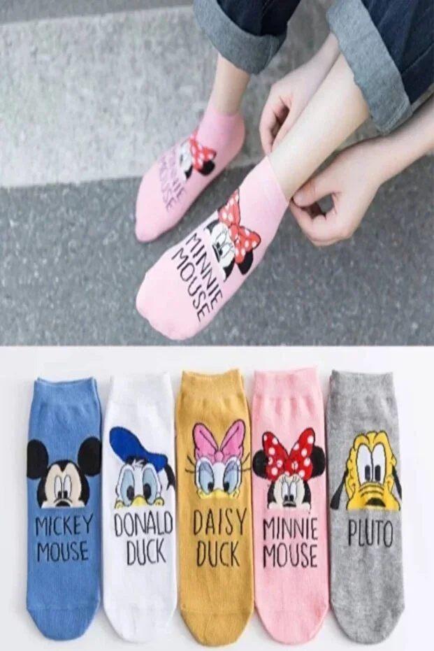 5-Pack Women's Cartoon Character Cotton Ankle Socks