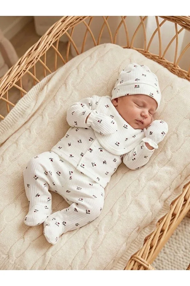5-PIECE HOSPITAL EXIT %100 COTTON SET RIBBED PATTERNED MOM&DAD NEWBORN EXTRA COMFORT