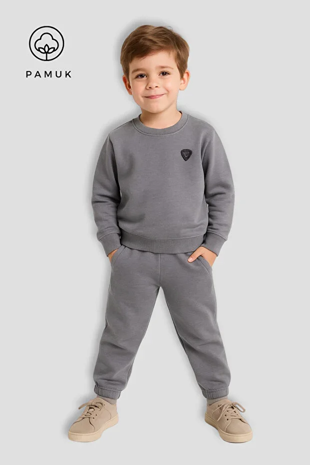 Boys' Clothing Plain Sleeve Two-Thread Fabric Top Bottom Set