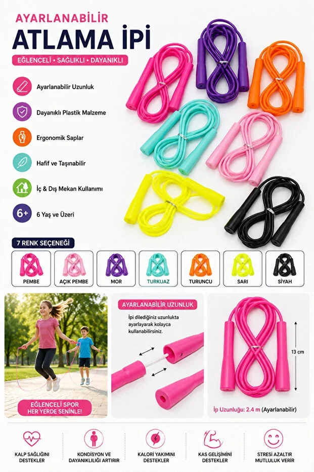 Adjustable Jump Rope – Exercise and Play Rope with Colored Handle