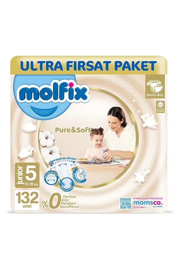 Pure & Soft Baby Diaper Size 5 Junior 132 Pieces