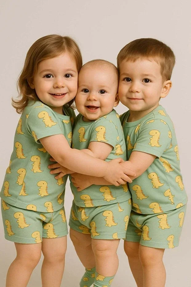 Cotton Dinosaur Print Wide Collar Summer Pajama Set (0-5 YEARS) – Unisex / For Boys-Girls