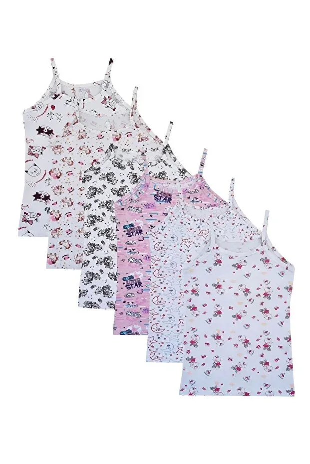 6-Pack Girls' Spaghetti Strap Undershirt Ribbed Cotton Colored