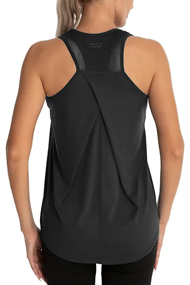 GHASSY CO Women's Cross Top Back Mesh Detail Workout Yoga Sports Tank Top 1783