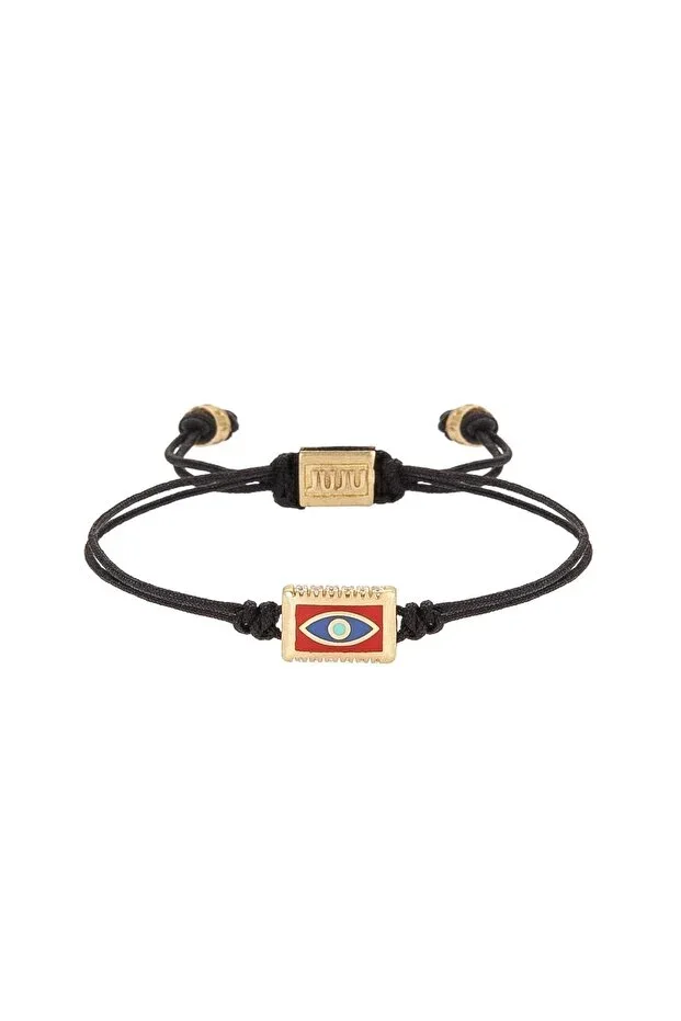 Black String Bracelet with Bronze Stone and Eye Shape