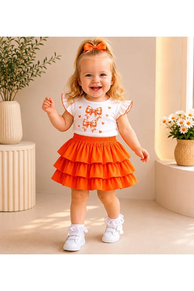 NEON ORANGE BABY CHILD LAYERED RUFFLE SOFT SKIRT