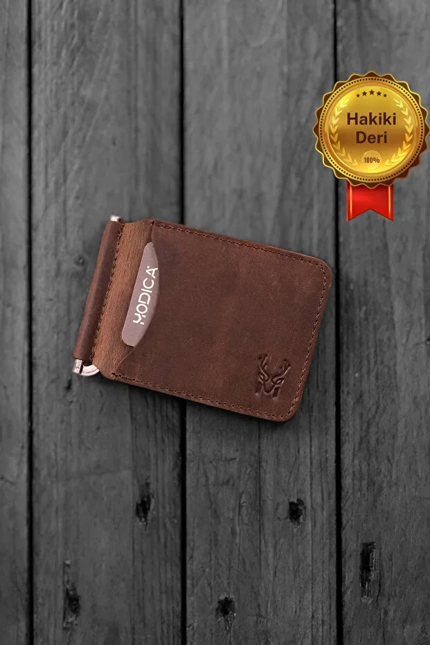 Men's Brown Wallet Card Holder Natural Money Clip Gift Box Genuine Leather Wallet Card Holder| Larga