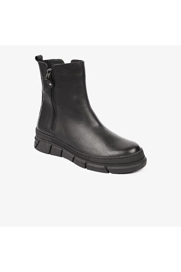 Women's Black Genuine Leather Military Boots 4k2ub32673