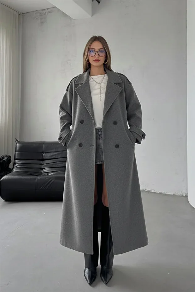 Grey Belted New Season Lined Premium Quality Relaxed Fit Women's Cachet Coat