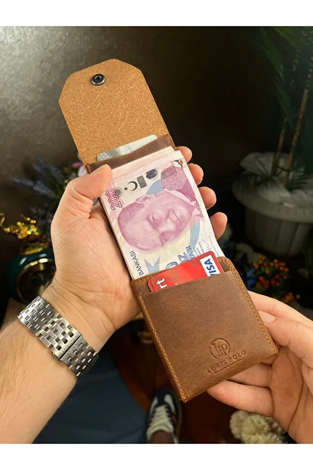 Viral Genuine Leather Spacious Card Holder Practical Brown Unisex Wallet
