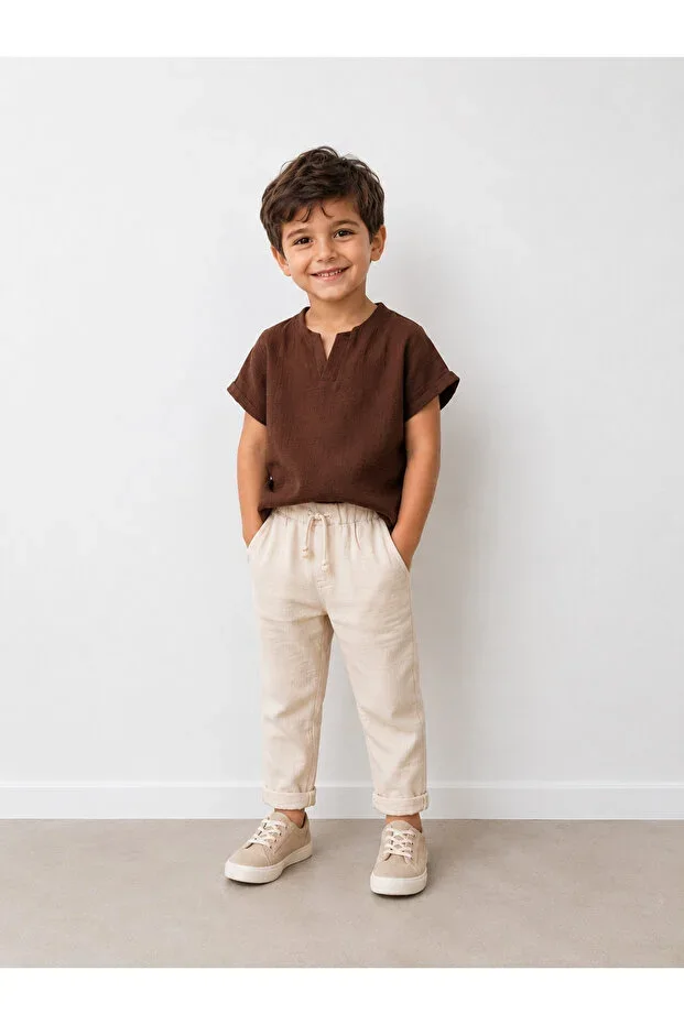 Boys 100% Cotton Muslin 2-Piece Set Oversize Summer Top & Bottom Set