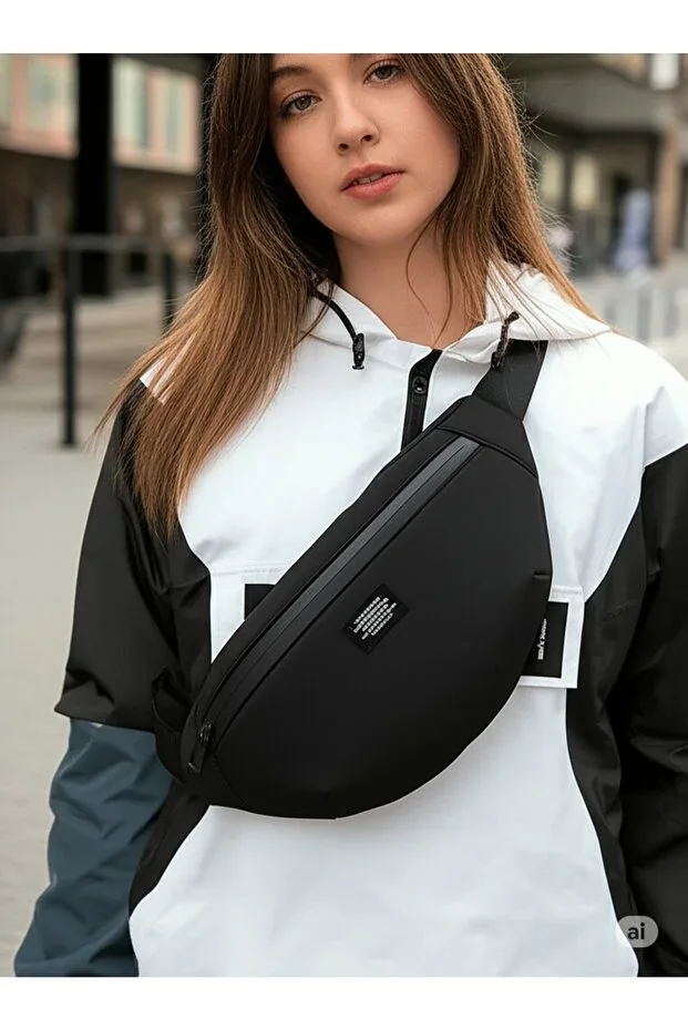 Moda West Unisex Black Winter Waterproof Fabric Belt and Shoulder Bag