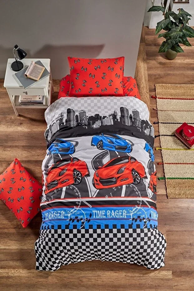 Fitted Sheet Natural Healthy Cotton City Cars Children's Duvet Cover Set Single Bed
