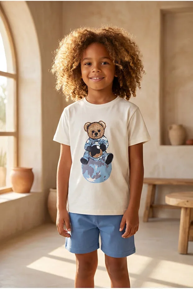 Children's Traveler Teddy Print Shorts Pajama Set
