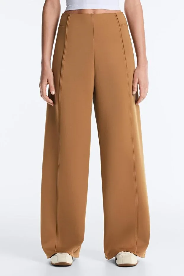 Oysho High rise neoprene look wide leg trousers