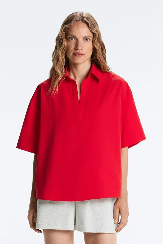Oysho 100% Poplin Cotton Polo Neck T-shirt