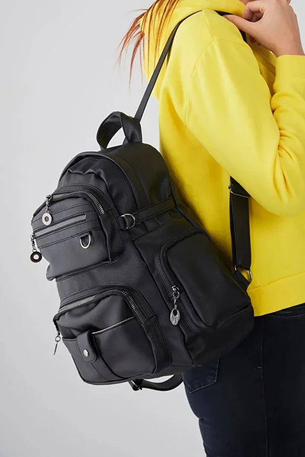 Women's Washed Leather Multi-Pocket Backpack cty-lbn-404