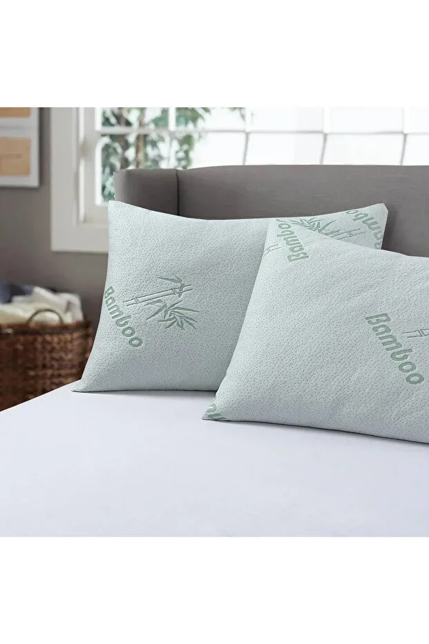 2 Pcs 1200 Gram Bamboo Pillow 50x70 Visco Particle Bamboo Pillow 2's Pack Aloe Vera Pillow