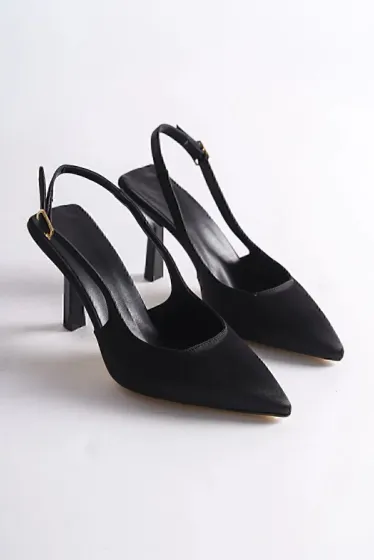 Saten Stiletto Pointed Toe Back Strap Open Heel Casual Comfortable Women's High Heels