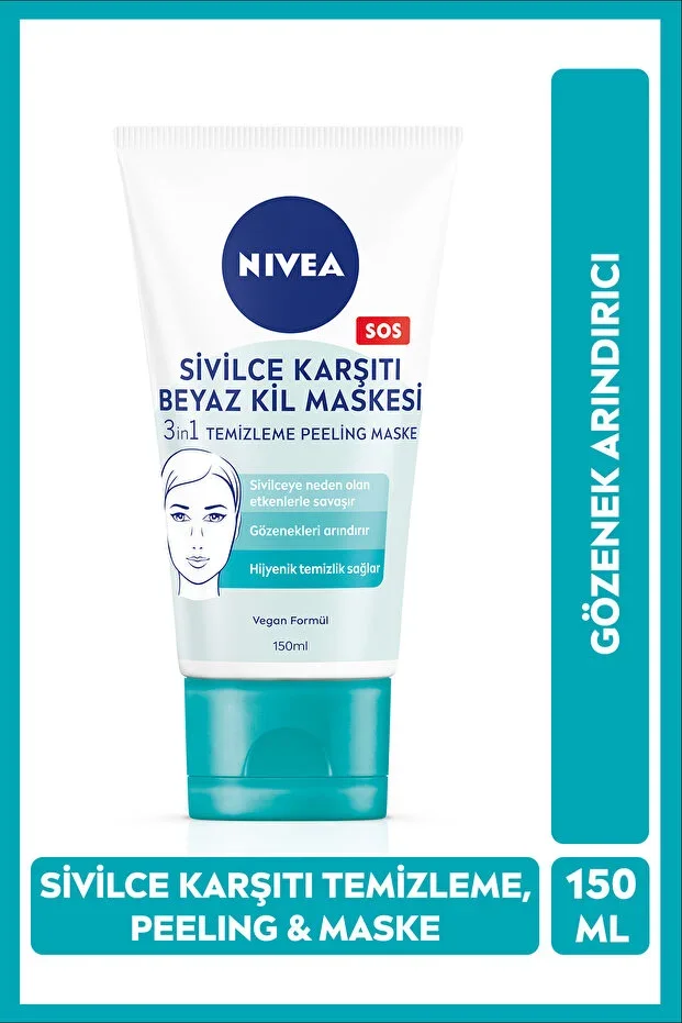 Anti-Acne White Clay Mask 150 ml, Pore and Blackhead Purifying, All Skin Types