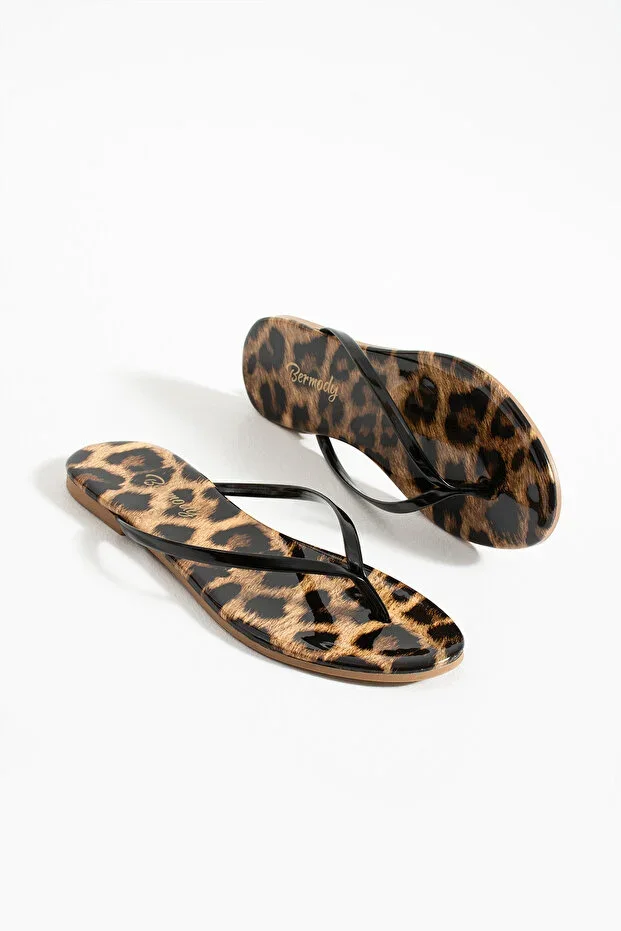 Jelly Women's Comfortable Leopard Patent Leather Chic Toe Post Summer Pool Sea Beach Slippers