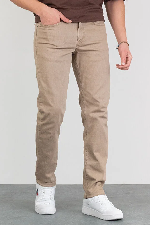 Men's Beige Regular Fit Stretch Lycra Denim Jeans Hlthe001933 - Regular Beige