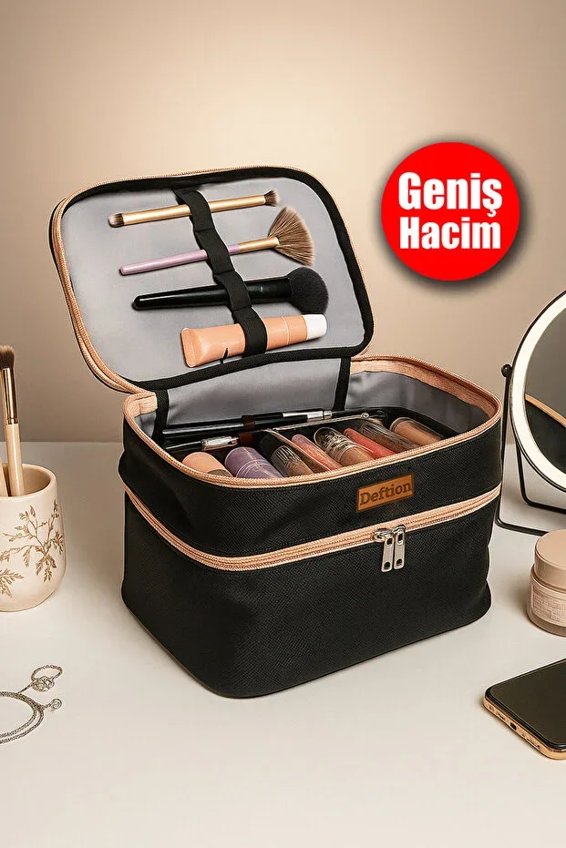 Deftion Professional Double Compartment Large Capacity Makeup Bag Waterproof Large Travel Organizer