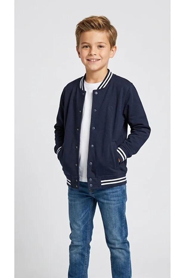 Boys' College Cardigan Buttoned Navy Blue Color 11/15 Years